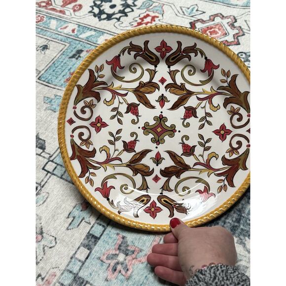 Set Of 4 Pier 1 Oralia Earthenware Dinner Plates Beautiful Pattern & Colors - Picture 3 of 7